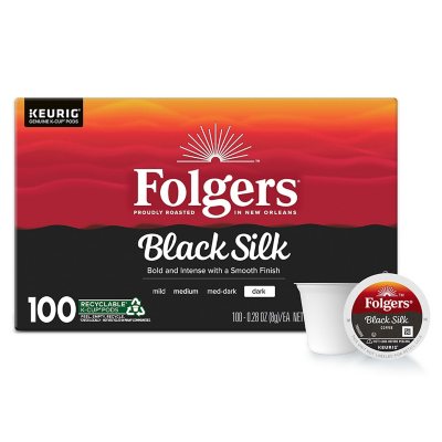 Folgers Dark Roast K-Cup Coffee Pods, Black Silk, 100 Ct.