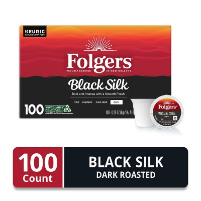 Folgers Dark Roast K-Cup Coffee Pods, Black Silk, 100 Ct.