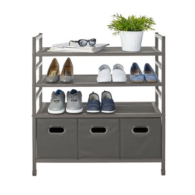 4-Tier Stackable Metal Storage Rack with Fabric Bins