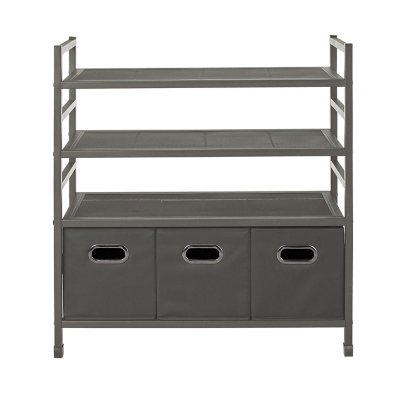 4-Tier Stackable Metal Storage Rack with Fabric Bins