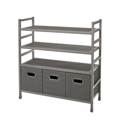 4-Tier Stackable Metal Storage Rack with Fabric Bins