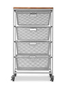 4-Drawer Organizer with Acacia Wood Top, Silver Grey