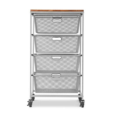 4-Drawer Organizer with Acacia Wood Top, Silver Grey