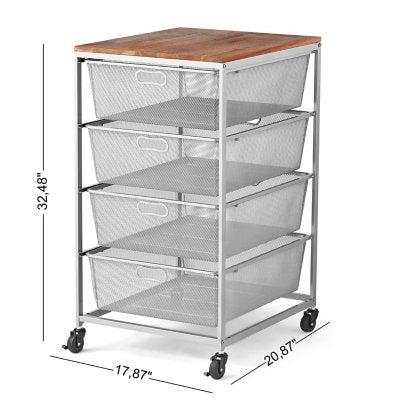 4-Drawer Organizer with Acacia Wood Top, Silver Grey