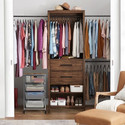 4-Drawer Organizer with Acacia Wood Top, Silver Grey