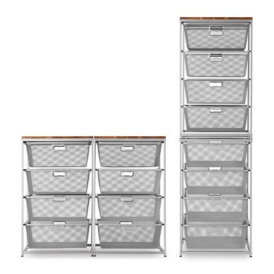 4-Drawer Organizer with Acacia Wood Top, Silver Grey