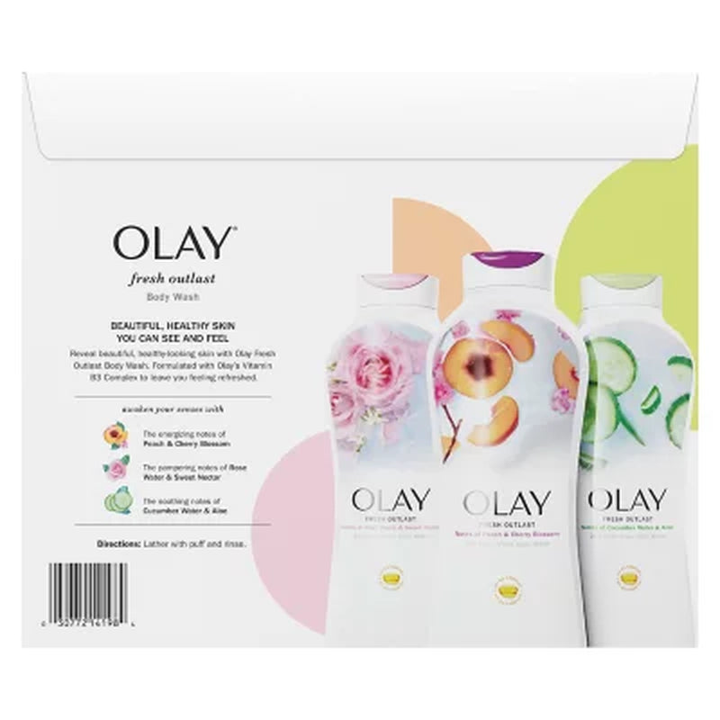 Olay Fresh Outlast Body Wash with Vitamin B3 Complex, 23.6 Fl. Oz., 3 Pk.