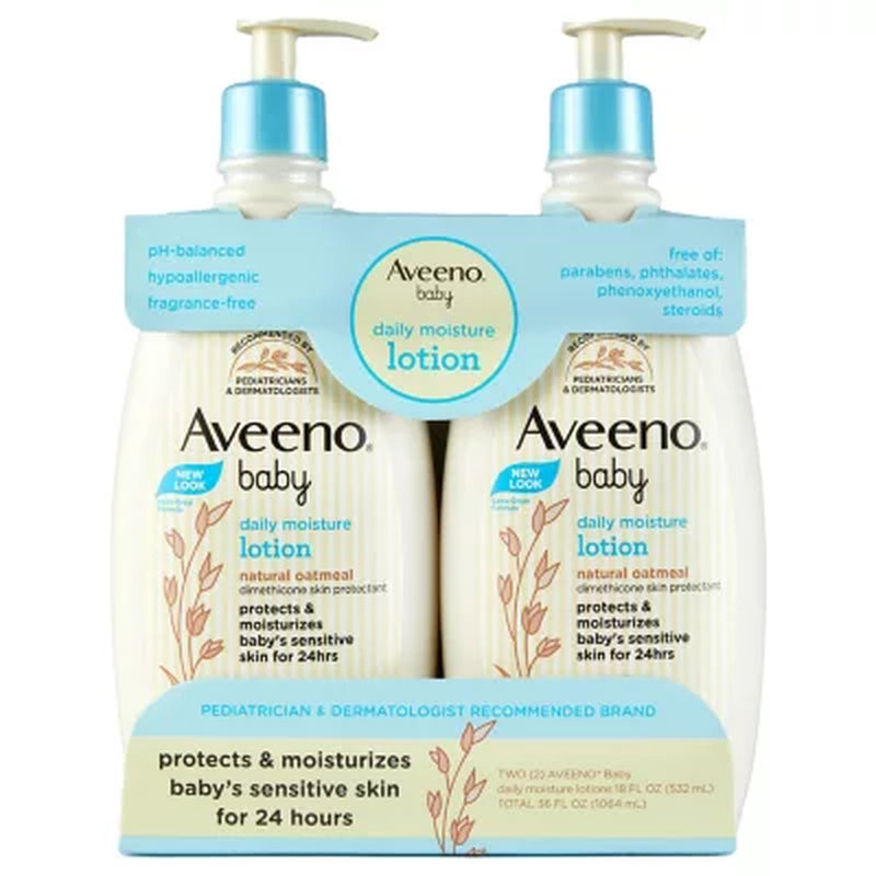 Aveeno Baby Daily Moisture Lotion with Pump, 24Hr Protection 18 Fl. Oz., 2 Pk.