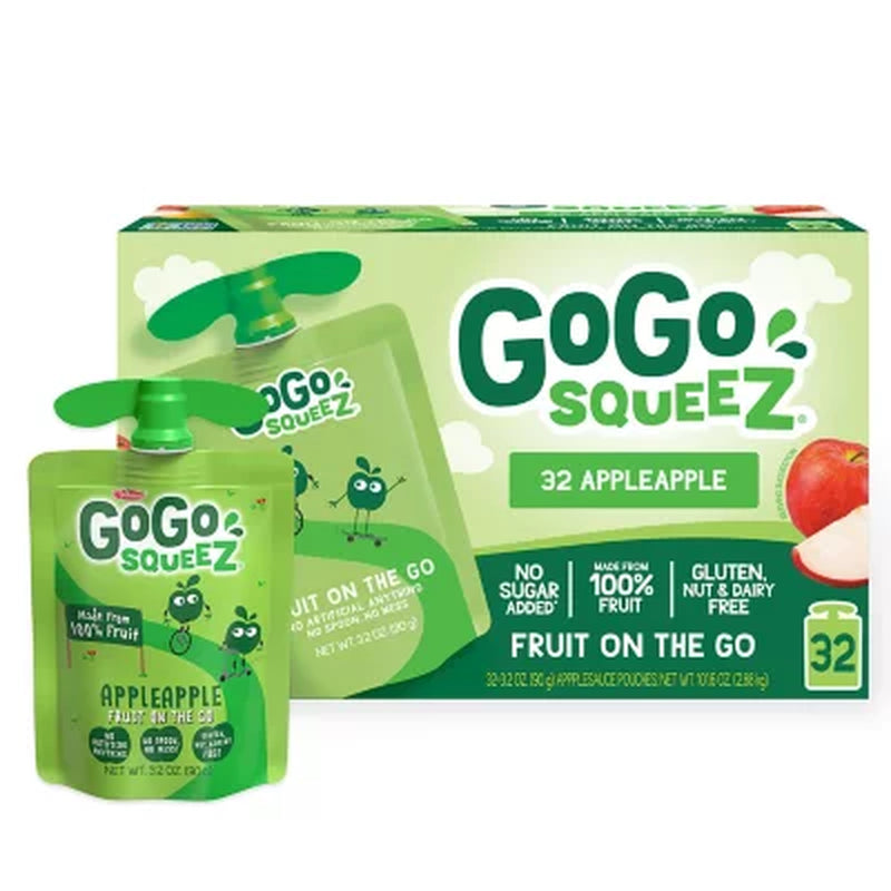 Gogo Squeez Applesauce Pouches, Apple Apple, 3.2Oz., 32Ct.