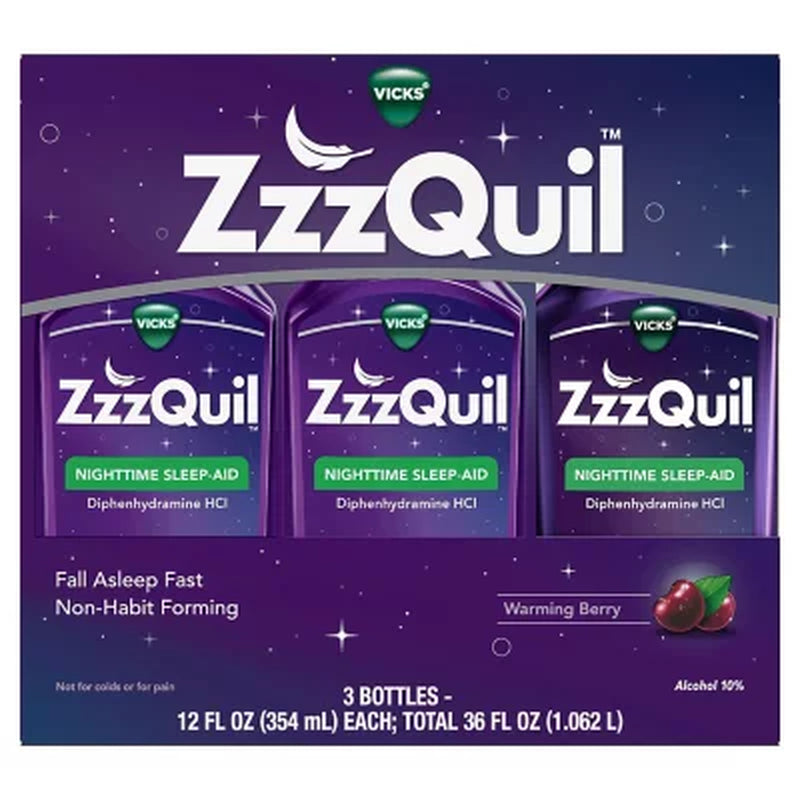 Zzzquil Nighttime Sleep-Aid Liquid, Warming Berry 12 Fl. Oz./Pk., 3 Pk.