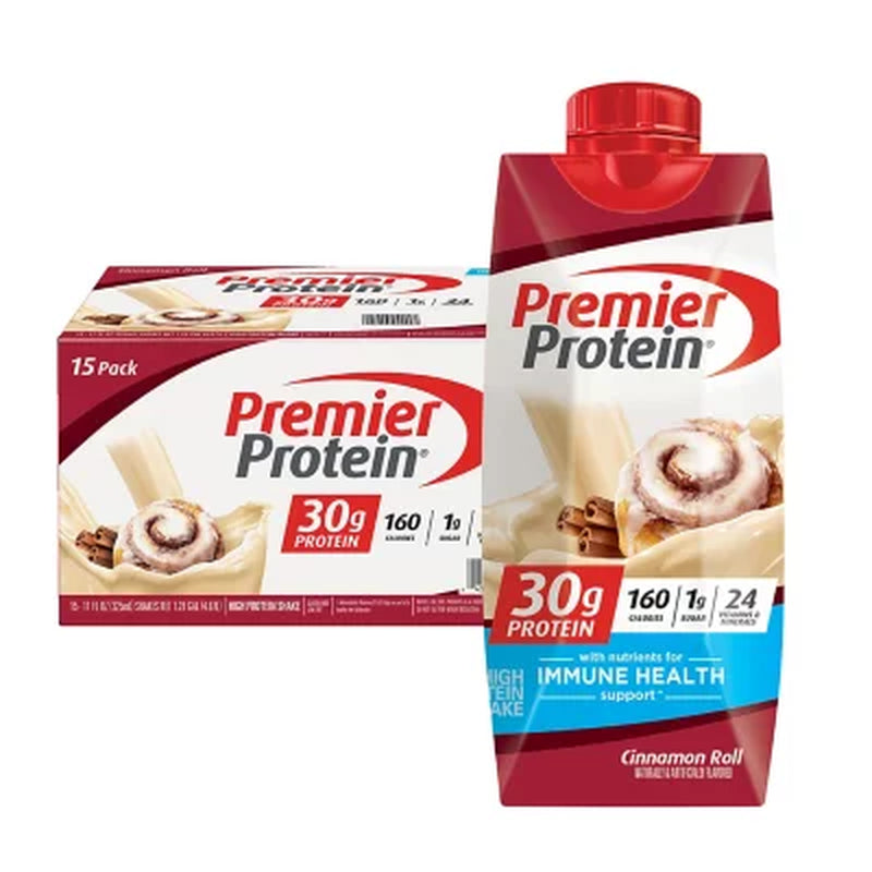 Premier Protein 30G High Protein Shake, Cinnamon Roll 11 Fl. Oz., 15 Pk.