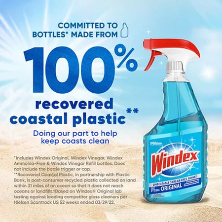 Windex Original Glass Cleaner, 1 Spray Bottle + 128 Fl. Oz. Refill