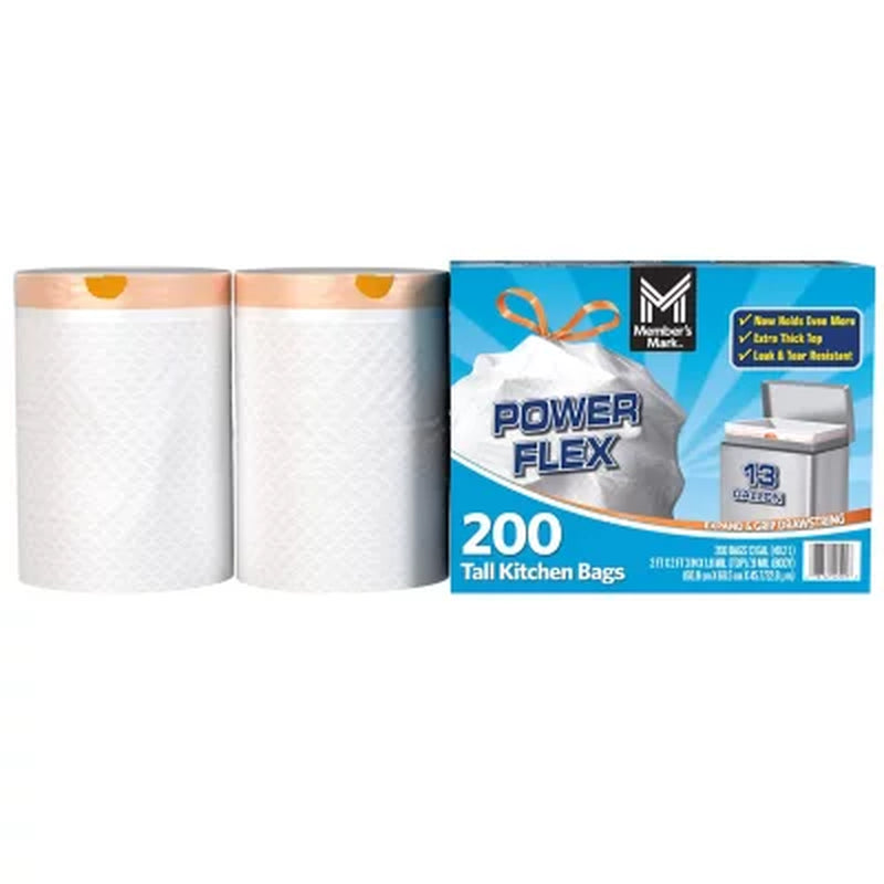 Member'S Mark Power Flex Tall Kitchen Drawstring Trash Bags Unscented 13 Gal., 200 Ct.