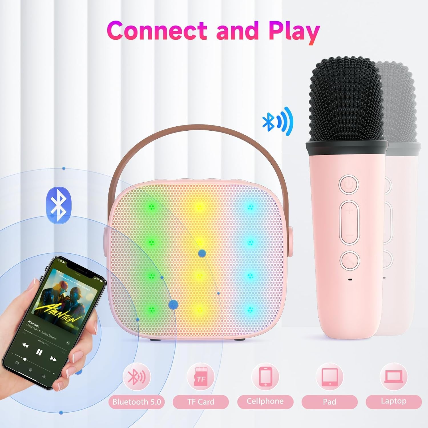 Karaoke Machine for Kids, Mini Portable Bluetooth Speaker with 2 Wireless Mics (CHOOSE)