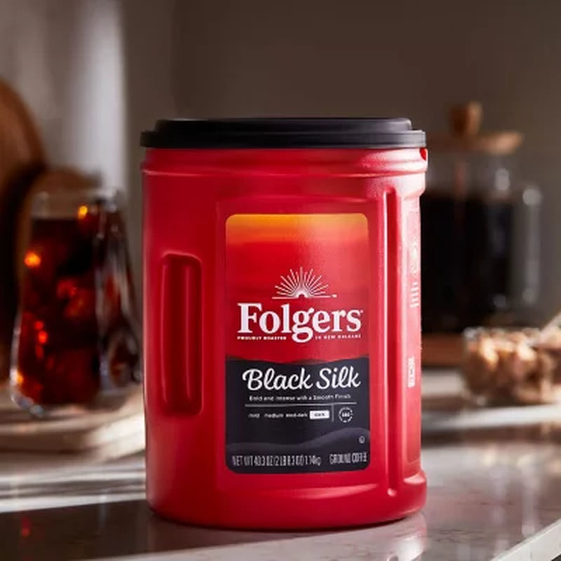 Folgers Dark Roast Ground Coffee, Black Silk, 40.3 Oz.