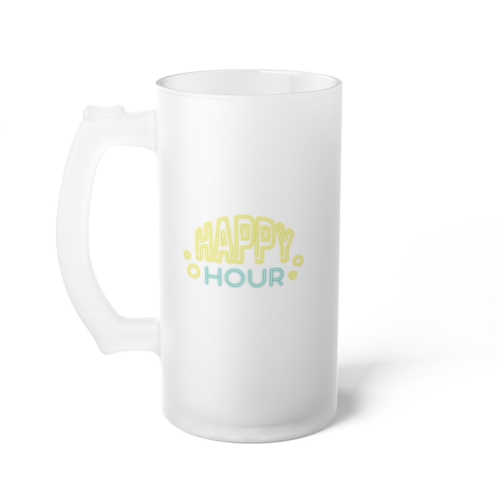 Happy Hour Frosted Glass Beer Mug 16 oz