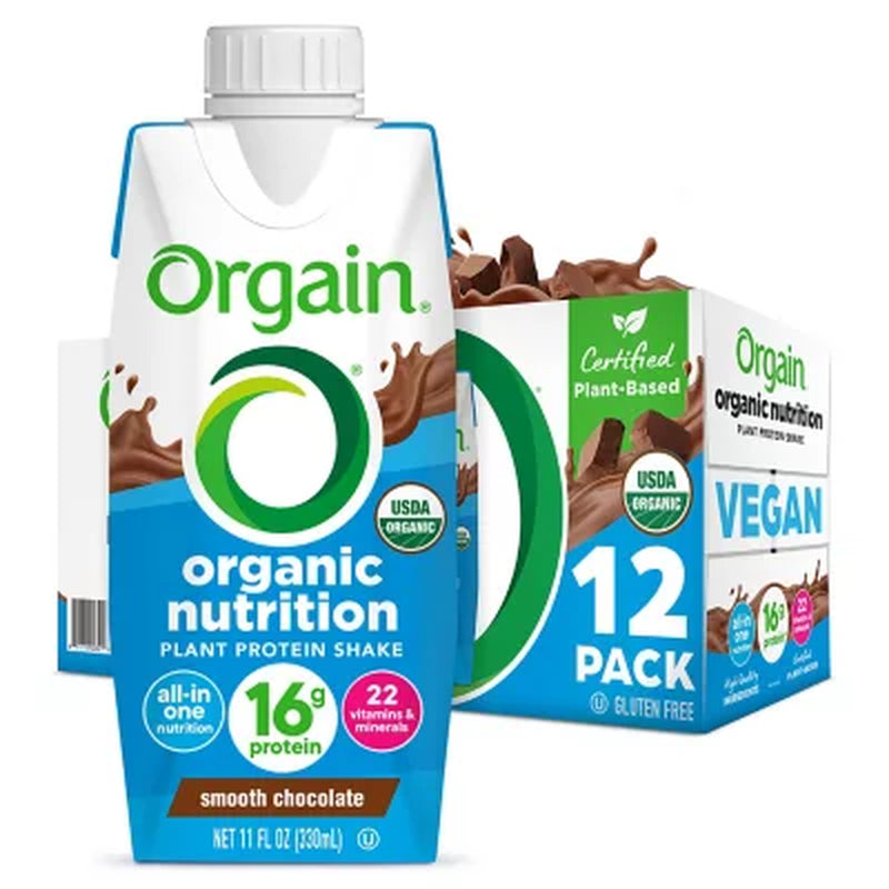 Orgain Organic Nutrition Vegan All-In-One Protein Plant Based RTD Shake, Smooth Chocolate 12 Ct.