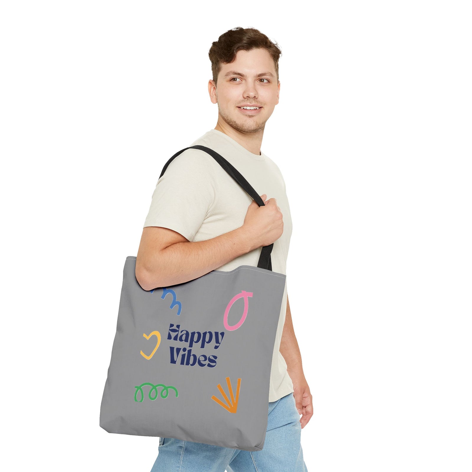 Happy Vibe Tote Bag (AOP) for any occasion