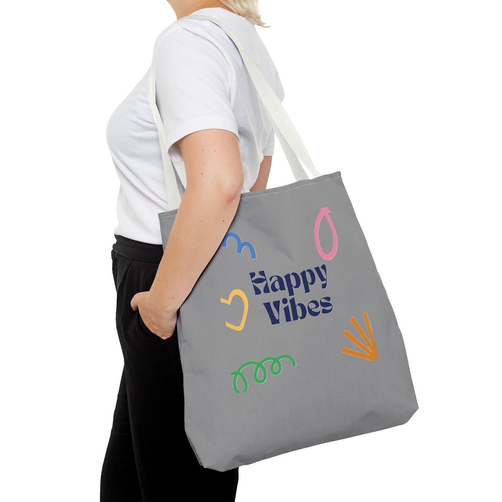 Happy Vibe Tote Bag (AOP) for any occasion