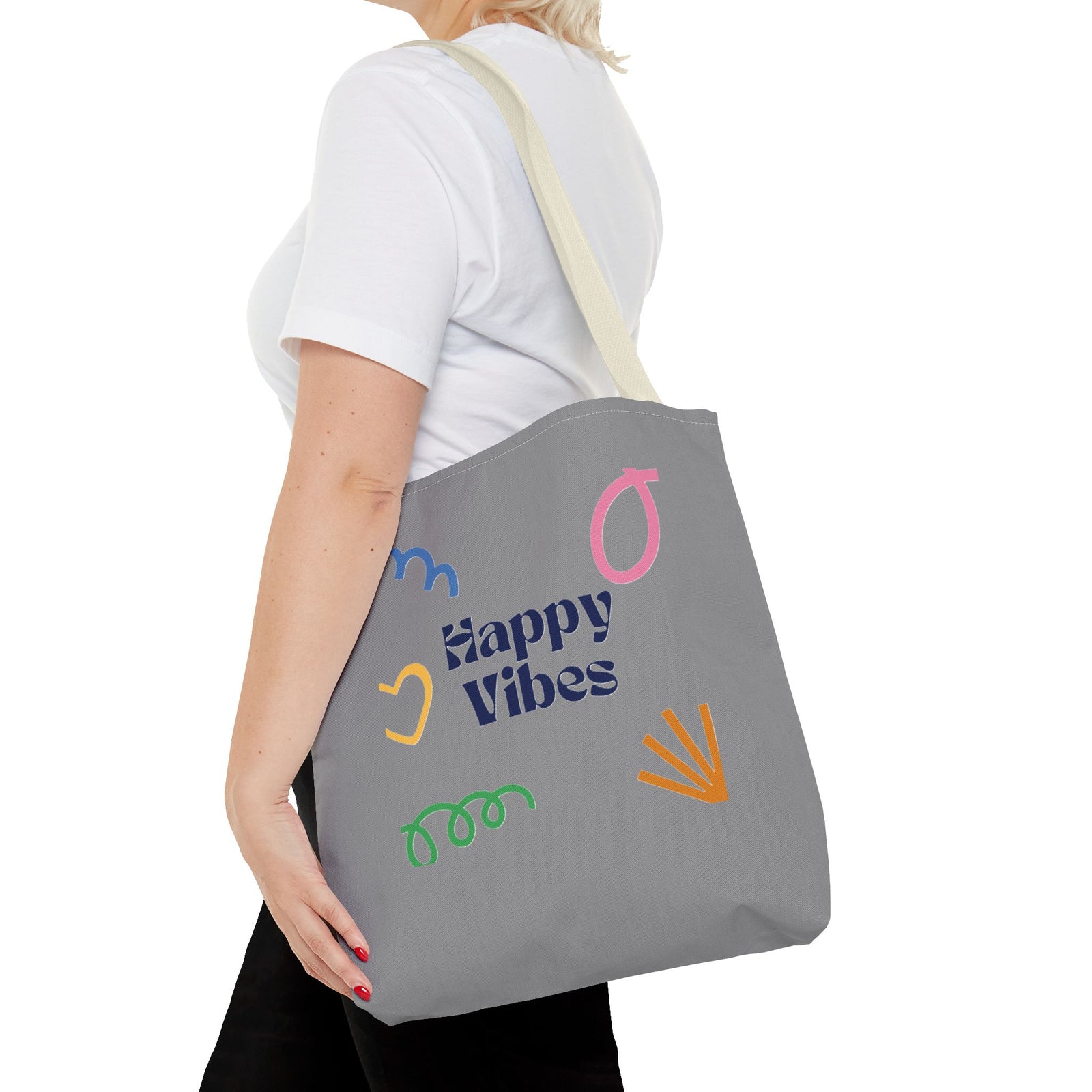 Happy Vibe Tote Bag (AOP) for any occasion