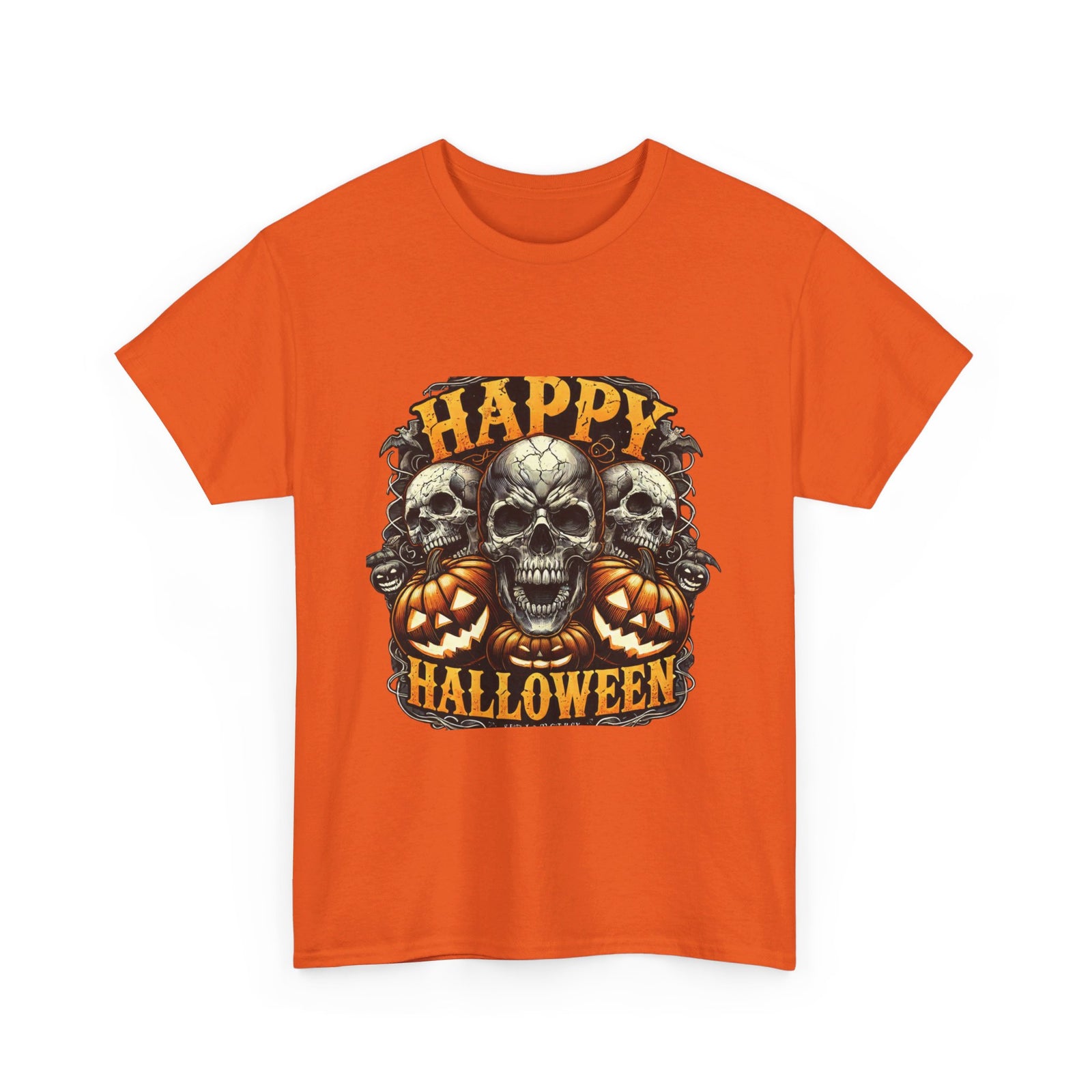 Spooky Skull and Pumpkin Halloween Design Unisex Heavy Cotton Tee