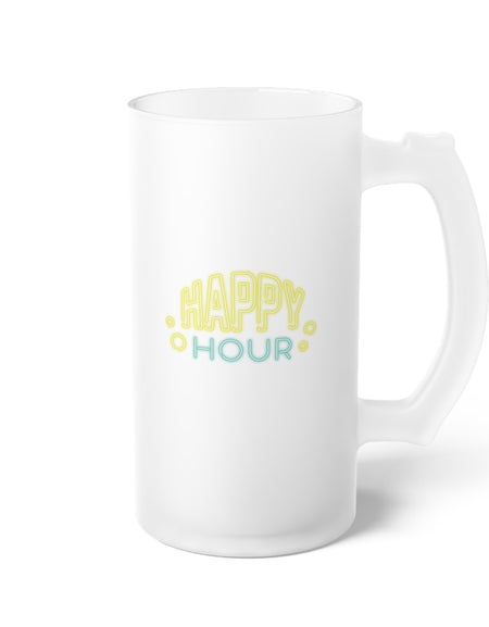 Happy Hour Frosted Glass Beer Mug 16 oz