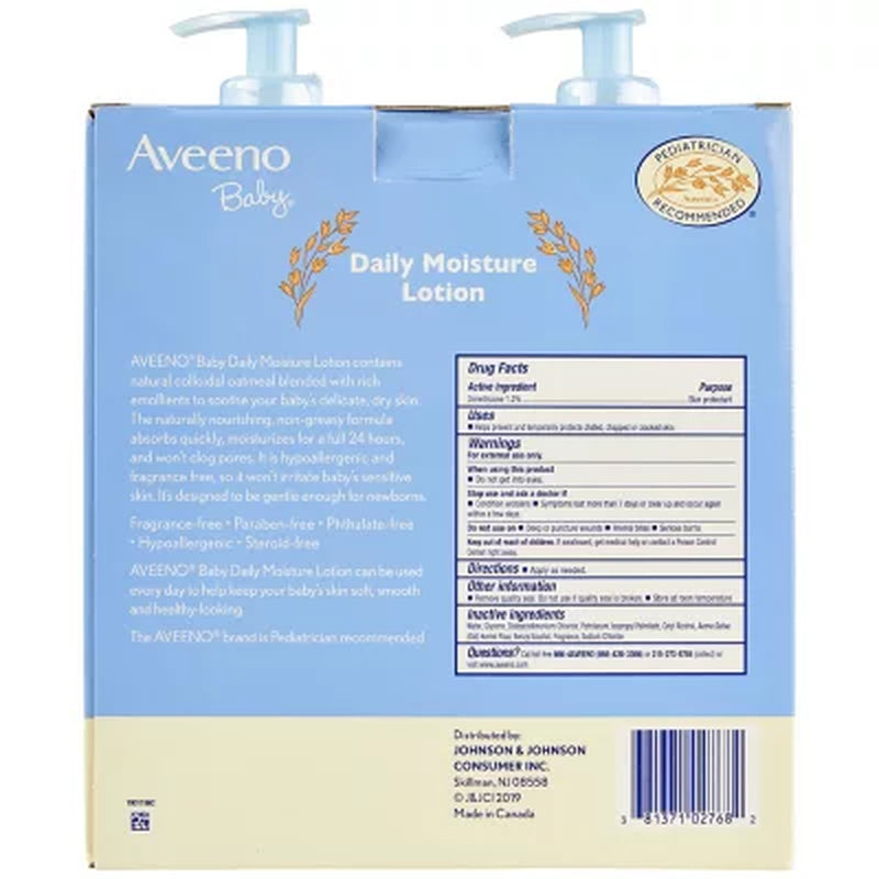 Aveeno Baby Daily Moisture Lotion with Pump, 24Hr Protection 18 Fl. Oz., 2 Pk.