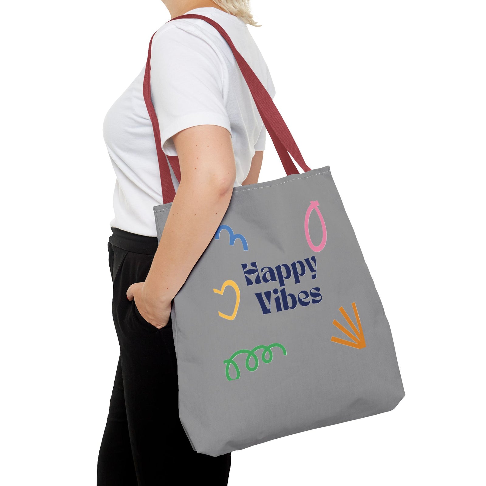 Happy Vibe Tote Bag (AOP) for any occasion