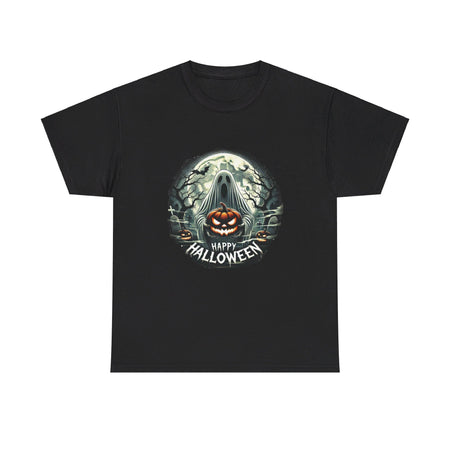 Haunting Halloween Ghost with Pumpkin Unisex Heavy Cotton Tee