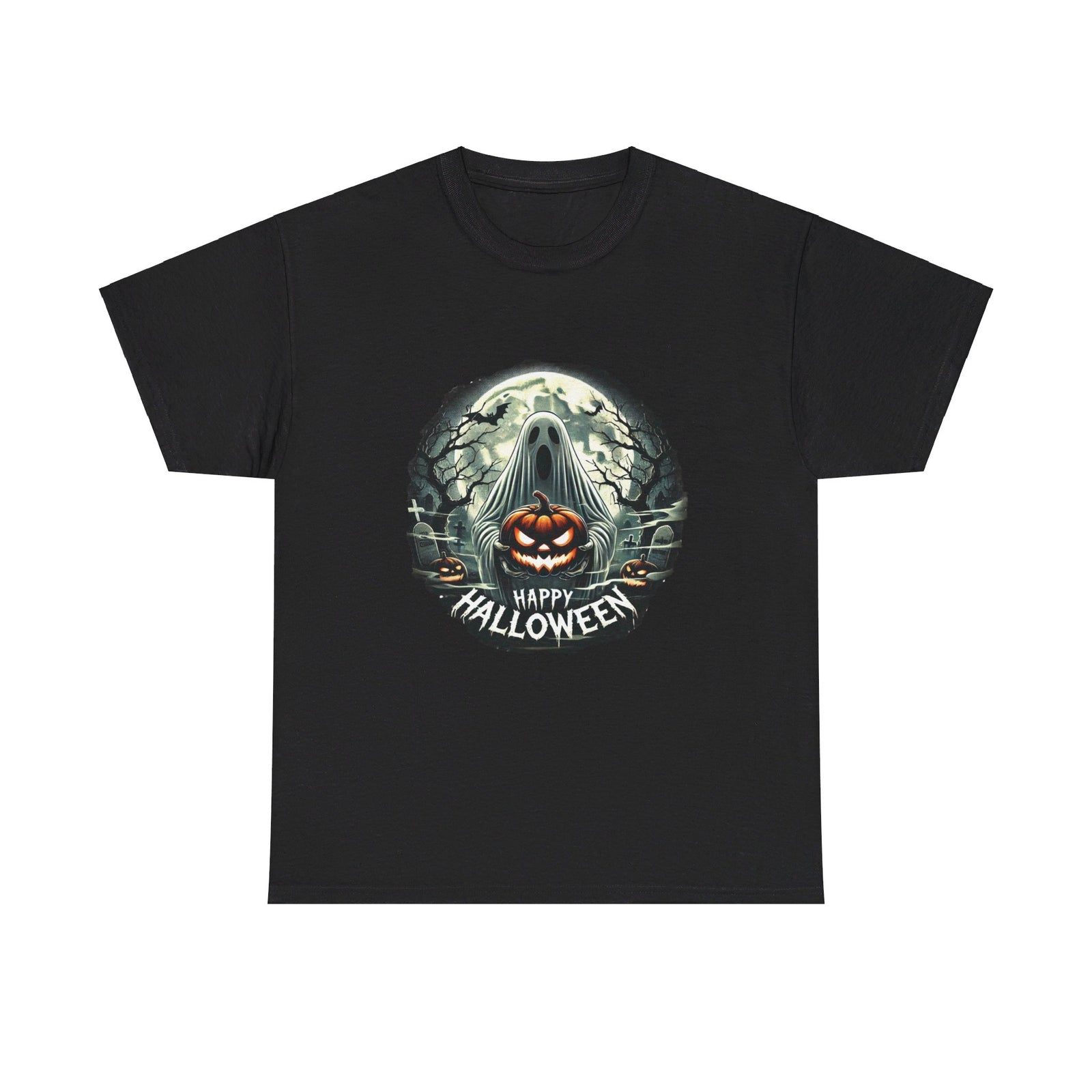 Haunting Halloween Ghost with Pumpkin Unisex Heavy Cotton Tee