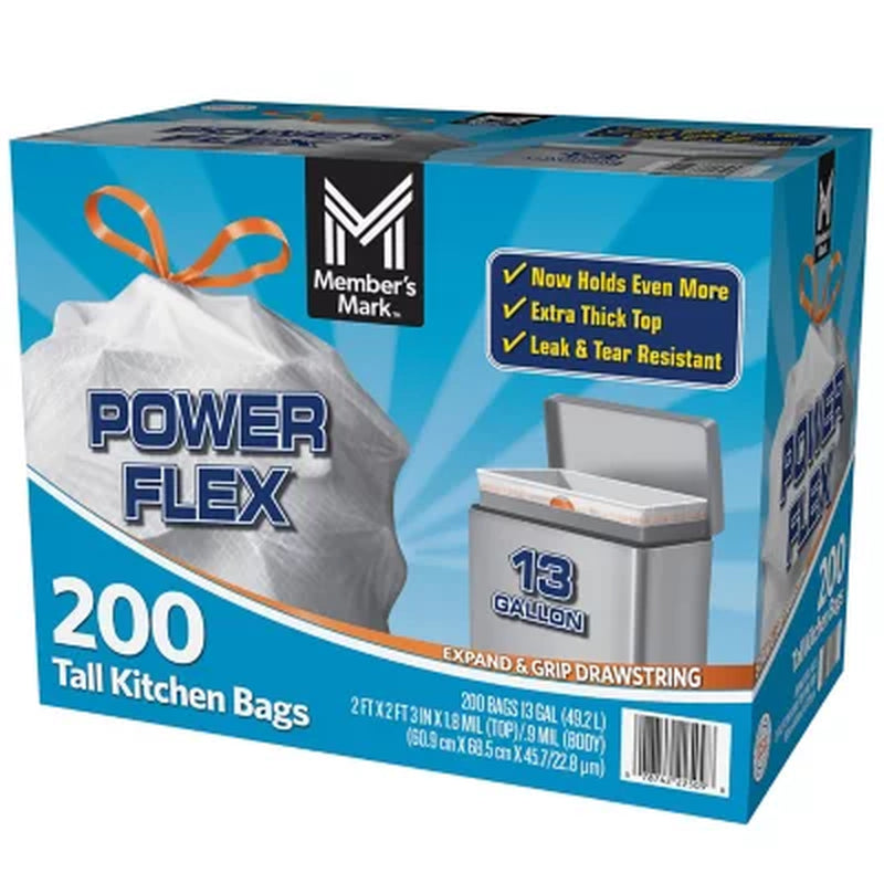 Member'S Mark Power Flex Tall Kitchen Drawstring Trash Bags Unscented 13 Gal., 200 Ct.