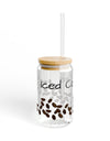 16oz Iced Coffee Glass Cup with Lid and Straw – Aesthetic Drinkware, Reusable & Portable Handmade Tumbler Mug with Coffee Bean Design