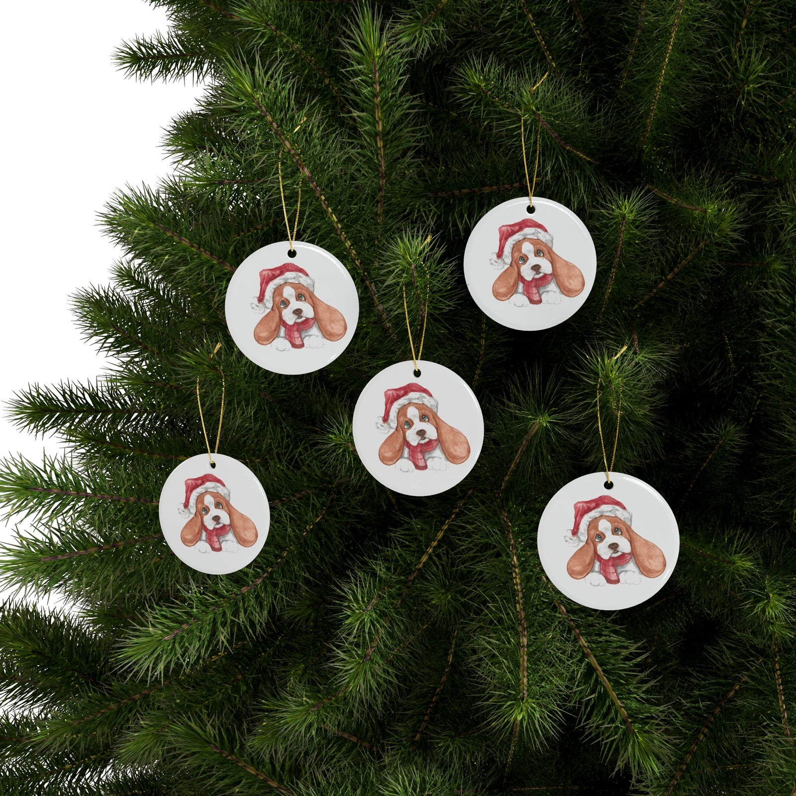 Santa's Little Helper: A Festive Puppy Delight Ceramic Ornaments (1pcs, 5pcs, 10pcs, 20pcs)