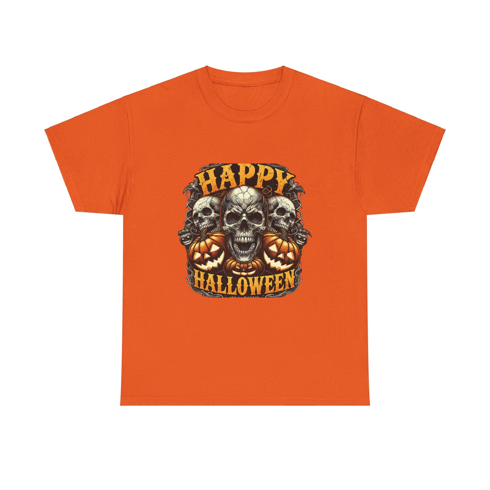 Spooky Skull and Pumpkin Halloween Design Unisex Heavy Cotton Tee