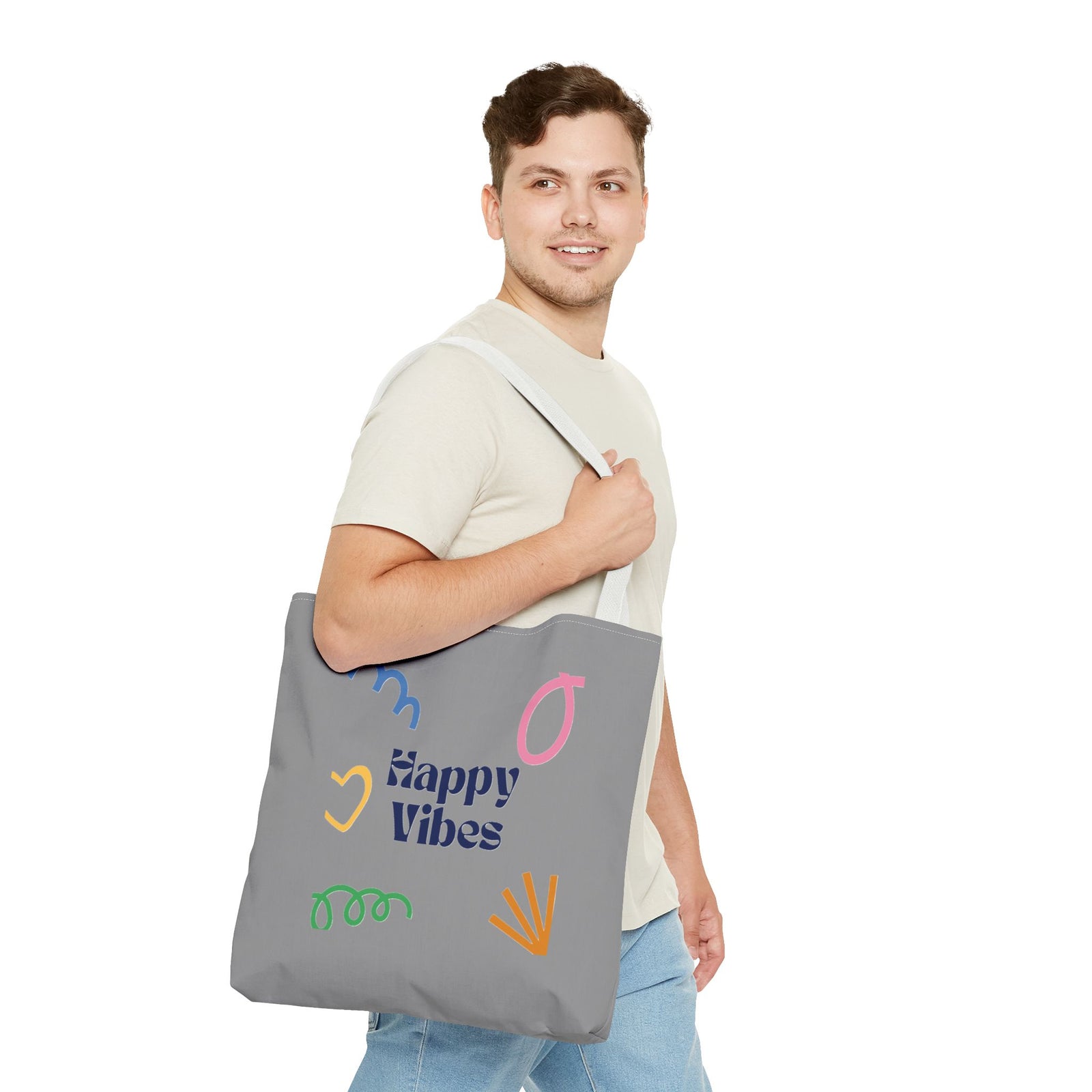 Happy Vibe Tote Bag (AOP) for any occasion
