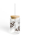 16oz Iced Coffee Glass Cup with Lid and Straw – Aesthetic Drinkware, Reusable & Portable Handmade Tumbler Mug with Coffee Bean Design