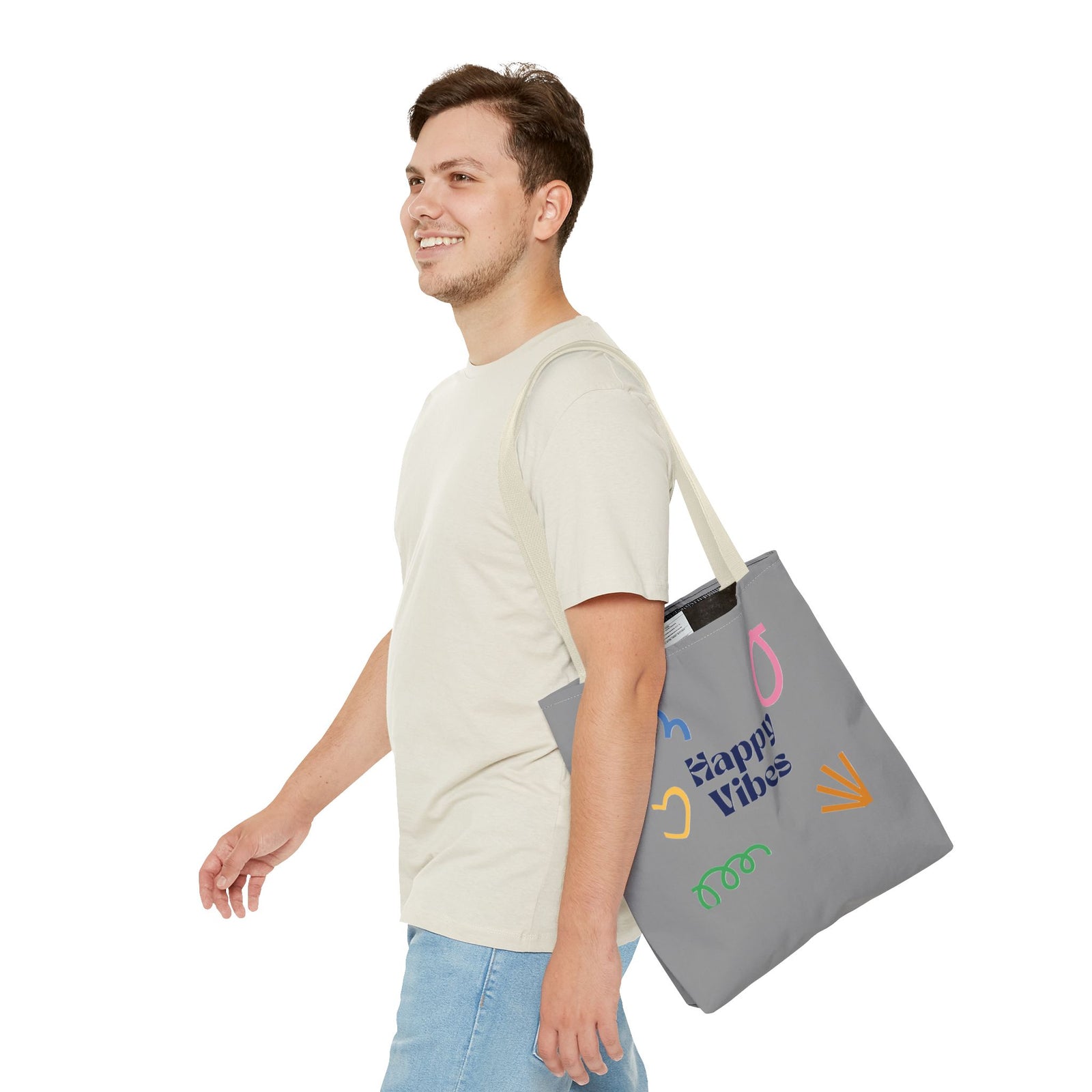 Happy Vibe Tote Bag (AOP) for any occasion