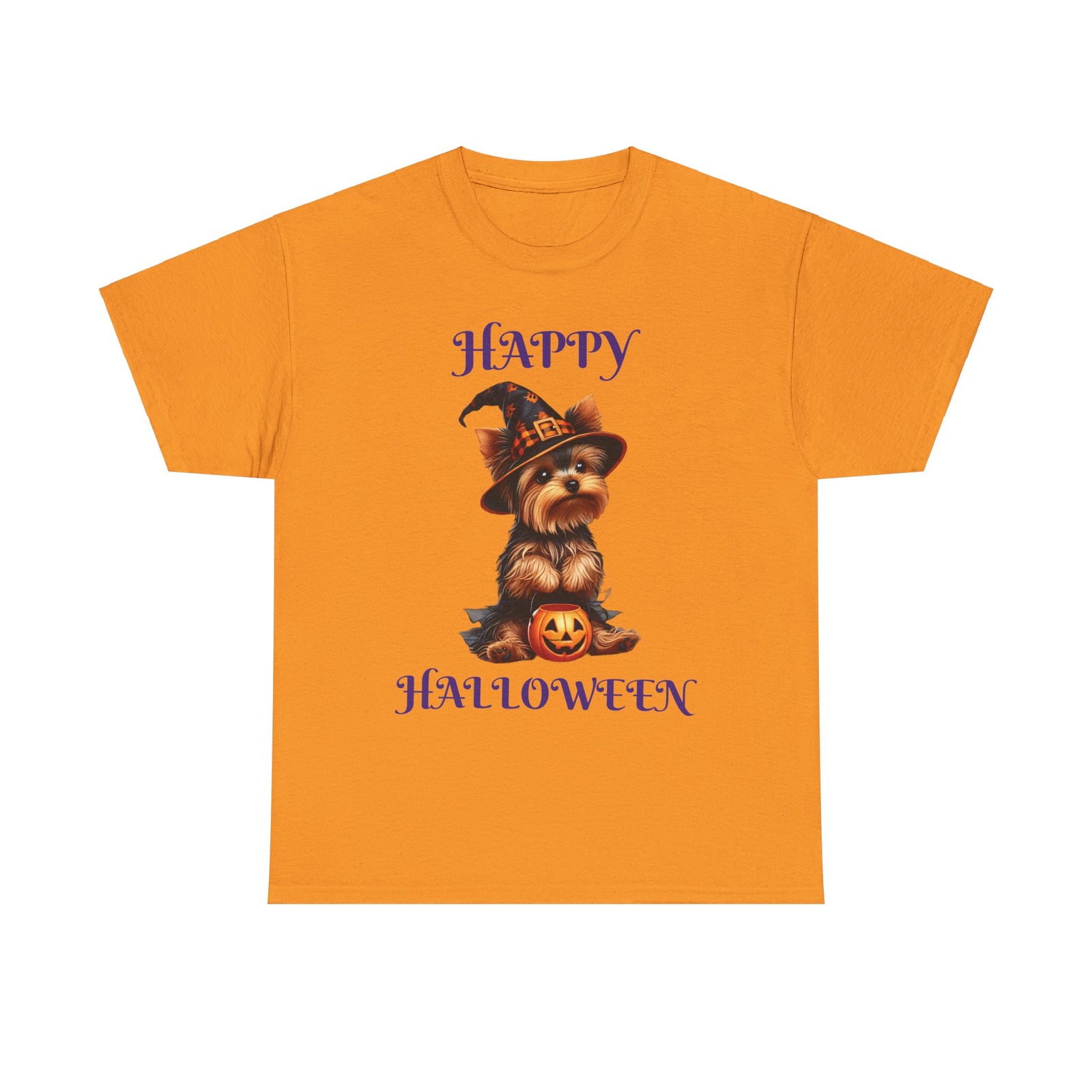 Yorkie Witch Trick-or-Treat Delight Unisex Heavy Cotton Tee – Halloween Dog Lovers Shirt