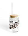 16oz Iced Coffee Glass Cup with Lid and Straw – Aesthetic Drinkware, Reusable & Portable Handmade Tumbler Mug with Coffee Bean Design