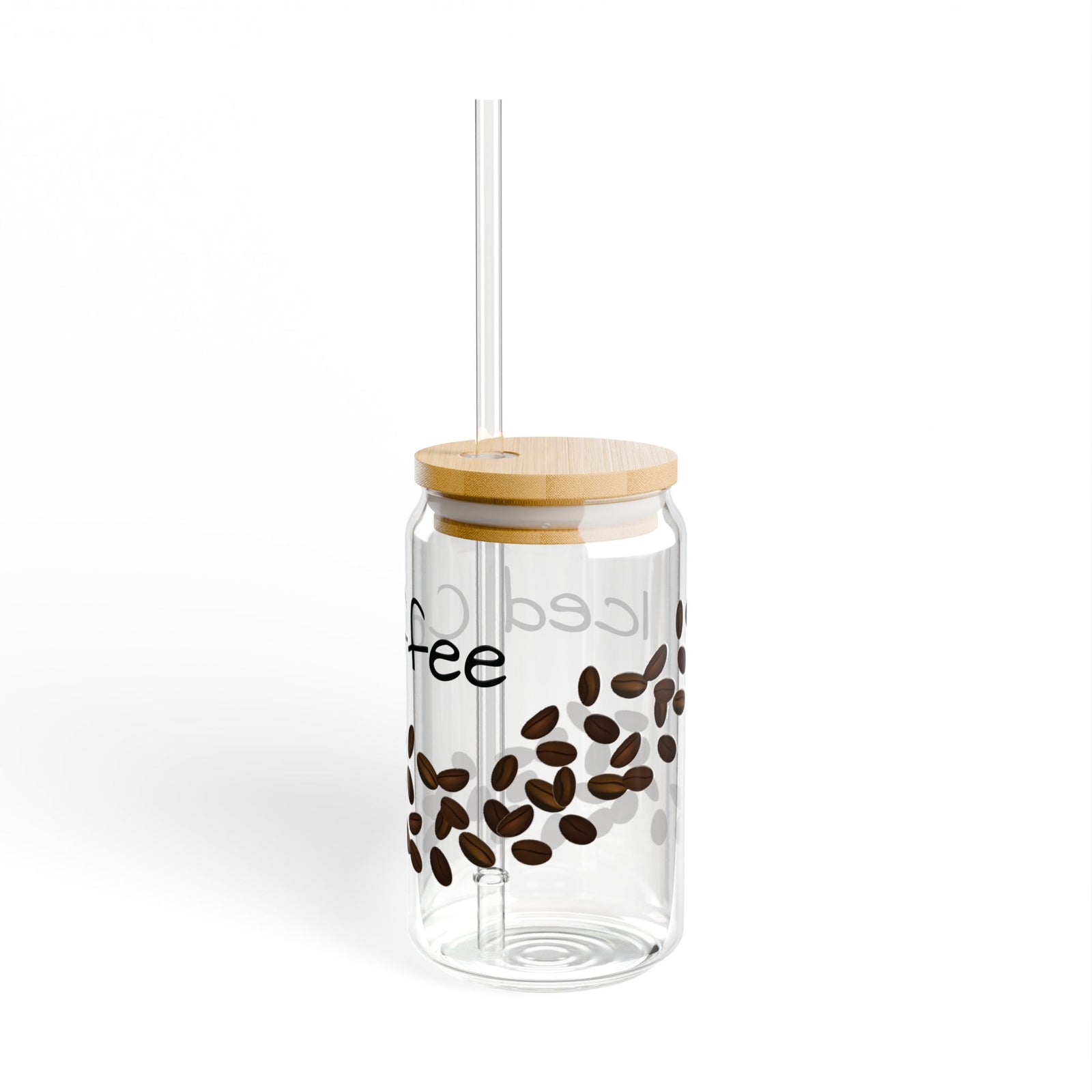 16oz Iced Coffee Glass Cup with Lid and Straw – Aesthetic Drinkware, Reusable & Portable Handmade Tumbler Mug with Coffee Bean Design