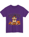 Unisex Golden Retriever Halloween Tee – Playful Dog in Witch Hat & Pumpkins Design