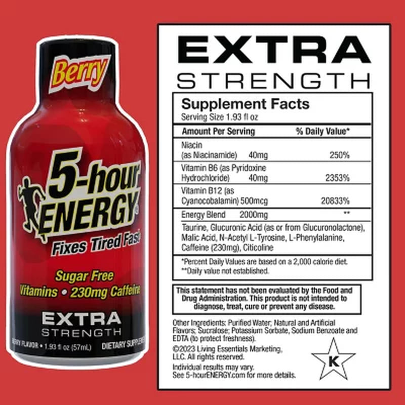 5-Hour ENERGY Shot, Extra Strength, Berry 1.93 Oz., 24 Pk.