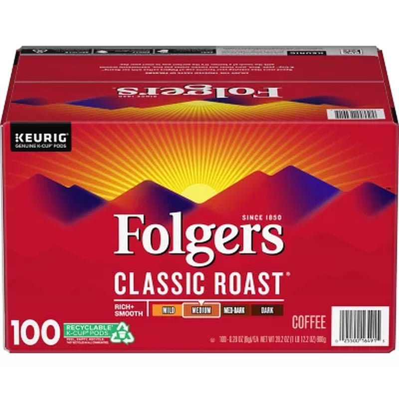 Folgers Classic Medium Roast K-Cup Coffee Pods, 100 Ct.