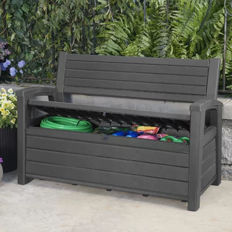 Keter Hudson Plastic Storage Bench, Graphite Gray