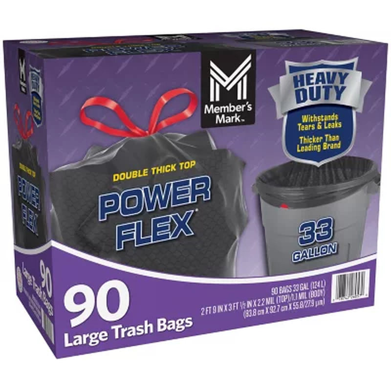 Member'S Mark 33-Gallon Power Flex Drawstring Trash Bags 90 Ct.