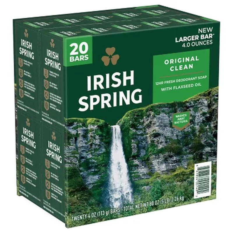 Irish Spring Bar Soap, Original Clean - 4 Oz., 20 Ct.