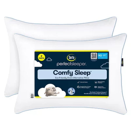 Serta Perfect Sleeper Comfy Sleep Eco-Friendly Bed Pillow, 2 Pack, Assorted Sizes