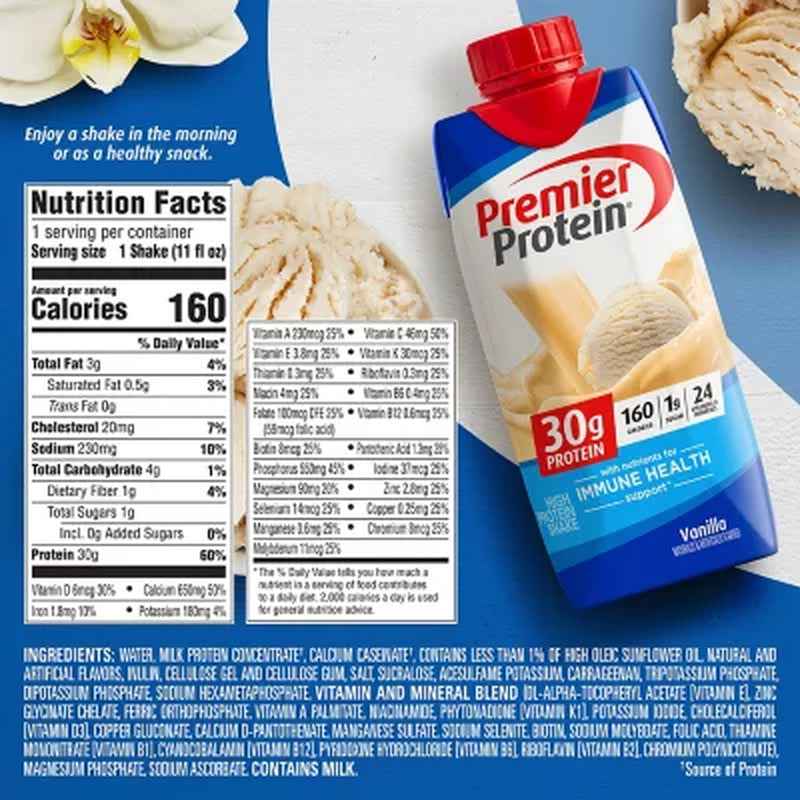 Premier Protein 30G High Protein Shake, Vanilla, 11 Fl. Oz., 15 Pk.