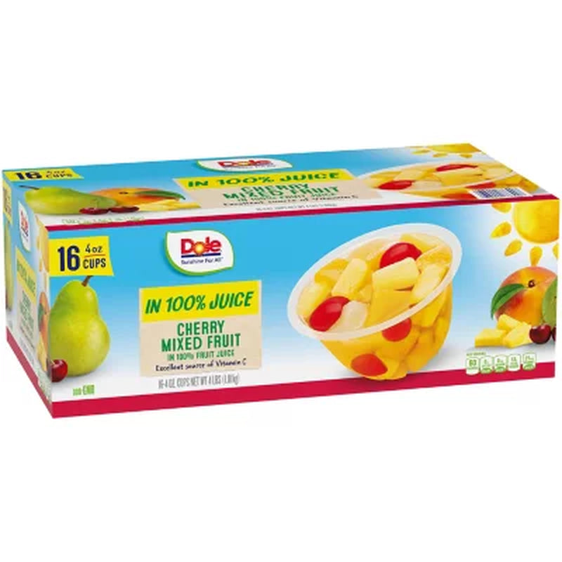 Dole Cherry Mixed Fruit Bowls in 100% Juice, 4 Oz., 16 Pk.