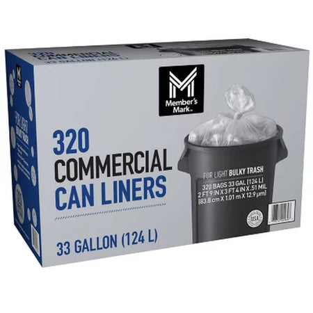 Member'S Mark 33 Gallon Commercial Trash Bags 16 Rolls of 20 Ct., Total 320 Ct.